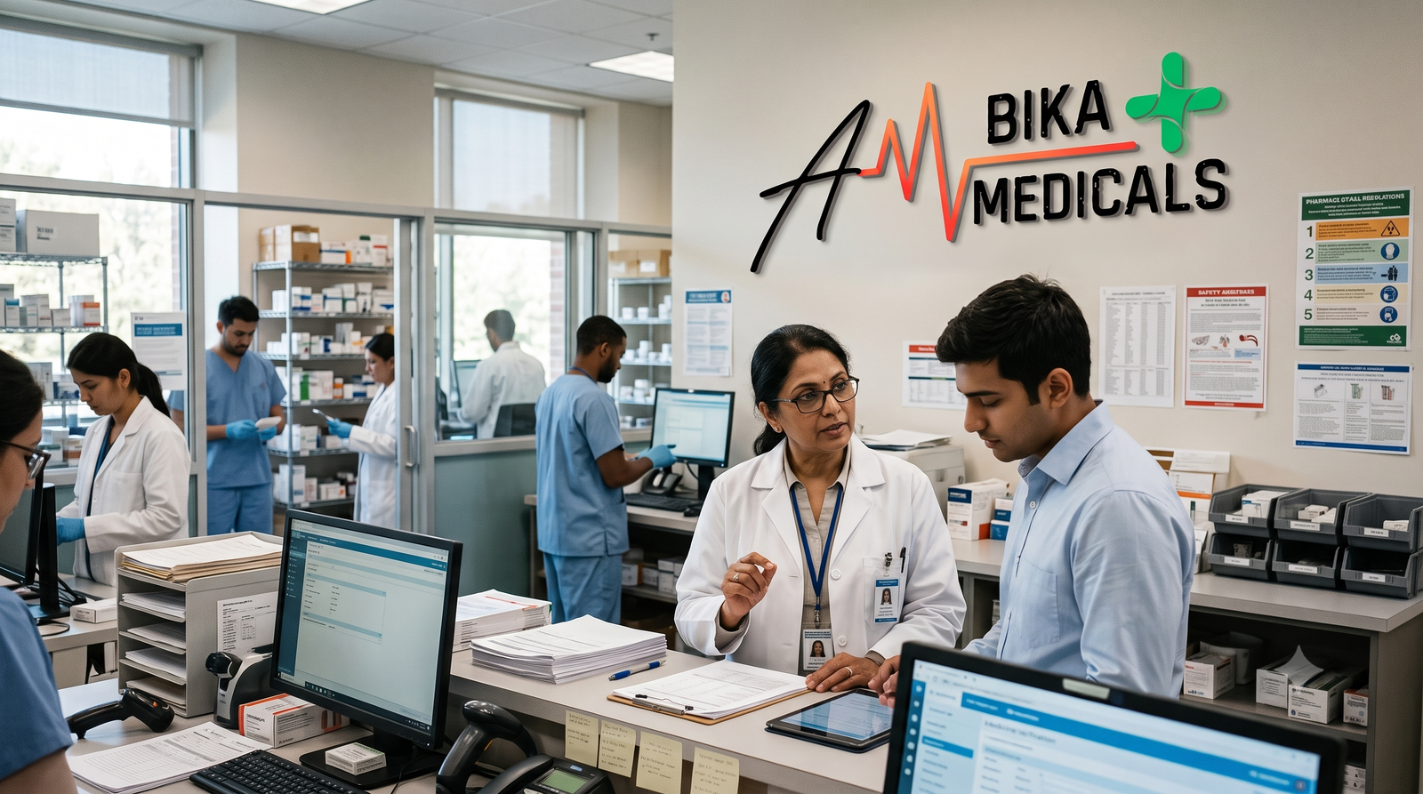 Ambika Medicals Dedicated Pharmacy Staff and Storage